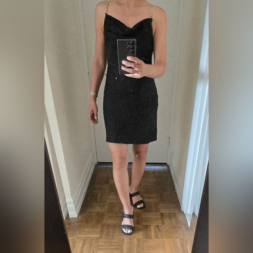 NWT Urban Outfitters Mallory Black Satin Cowlneck Mini Dress - Picture 4 of 5